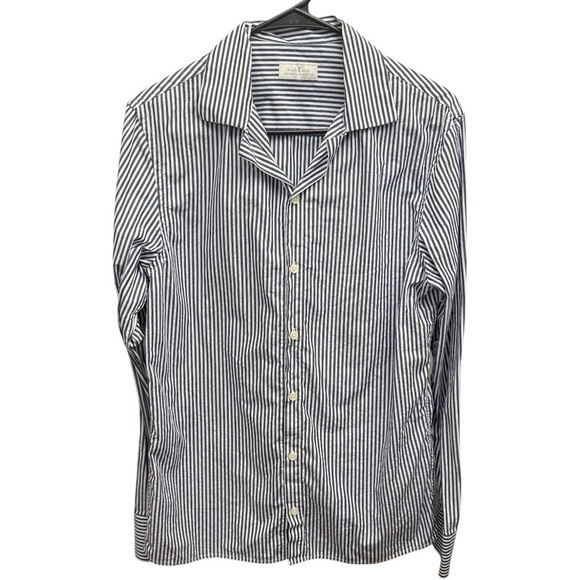 Zara Man Navy White Striped Button Down Shirt Slim Fit Small - Picture 4 of 9